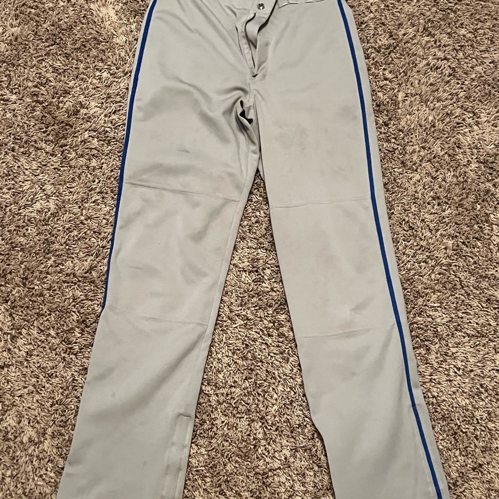 Boys Gray Baseball Pants with Royal Blue Piping
